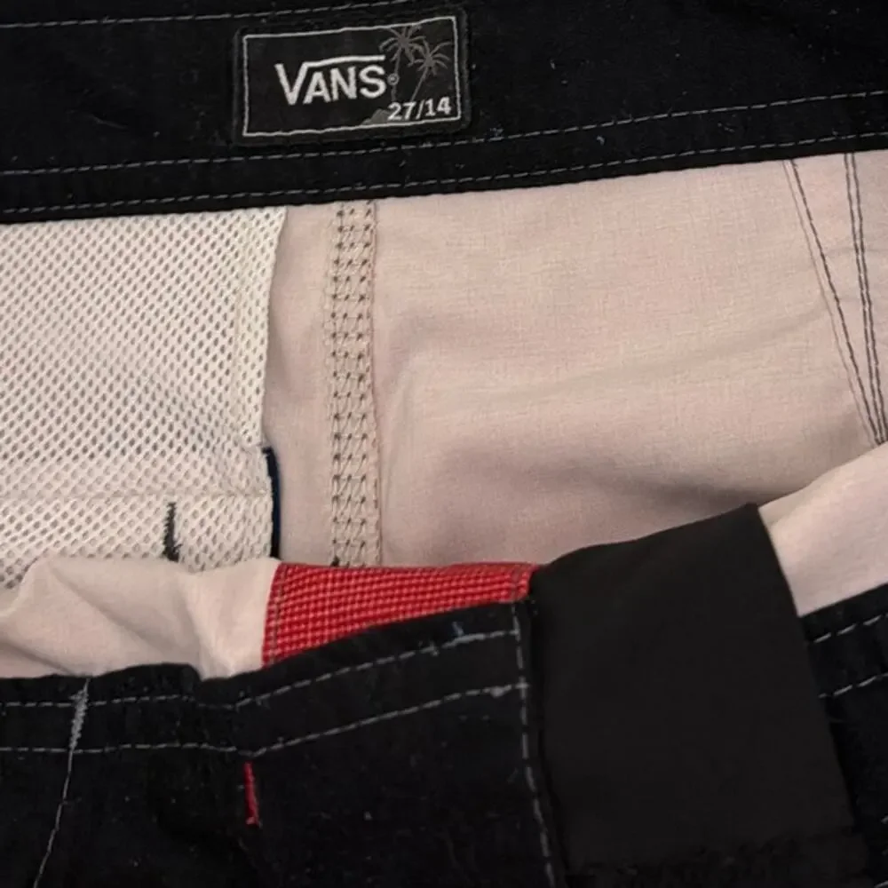 VANS Boardshorts Red Blue Gray Drawstring Bathing Suit Swim Shorts Youth 14